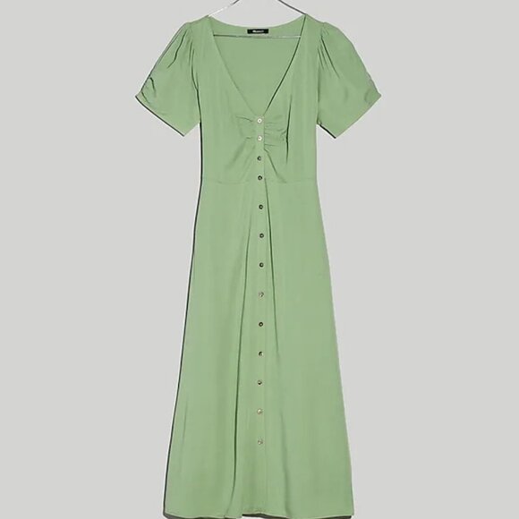 NWT Madewell Leedra Button-Front Midi Dress in Gatehouse Green Size 8 - Picture 2 of 9